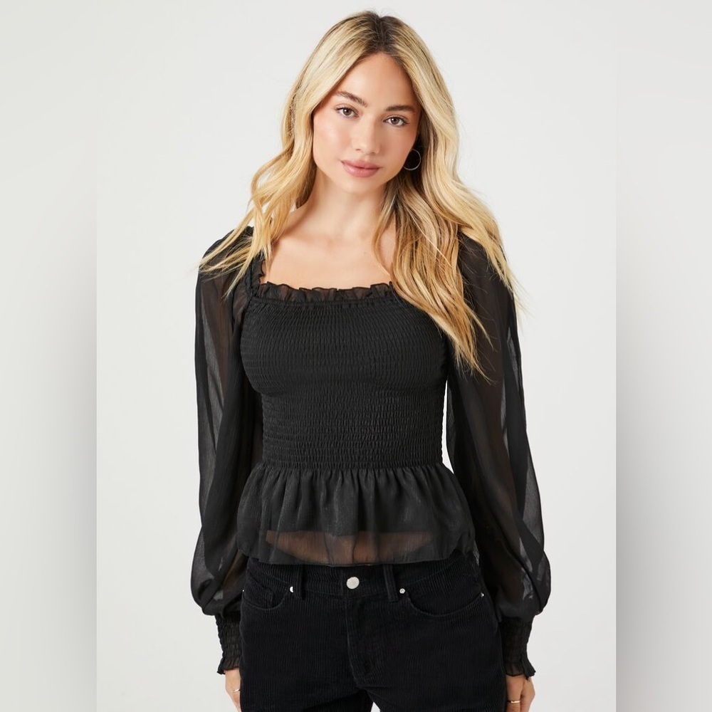 Moa Moa Sheer Smocked Blouse L